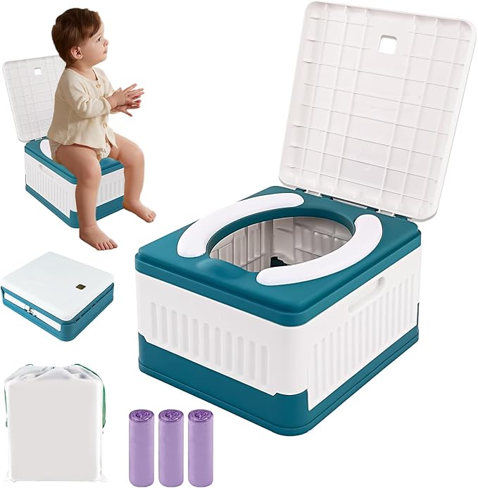 Travel Potty Seat for Toddler, Portable Potty Training Toilet Seats, Foldable Baby Potty Stool, Car Potty for Kids Boys Girls, Emergency Mobile Toilet for Outdoor/Indoor, w/ 60 Cleaning Bags