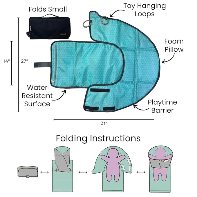 SnoofyBee - Portable Playtime Changing Pad: 3-in-1 Diaper Clutch, Changing Station, and Clean Hands Toy Barrier. Water-Resistant and Stylish, with Dual Storage Pockets. Black-2024-Improved-Version