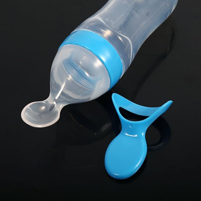 Silicone Spoon Bottle 90ml, 'S Food Supplement Bottle Rice Cereal Spoon for Semifluid Foods Bottle Feeder(blue)