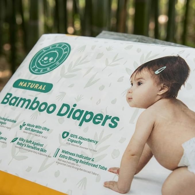Little Toes Patented Natural Disposable Viscose Diapers ǀ Day and Overnight Diapers ǀ Sustainable ǀ Size 2-3 Medium | 36 Pack
