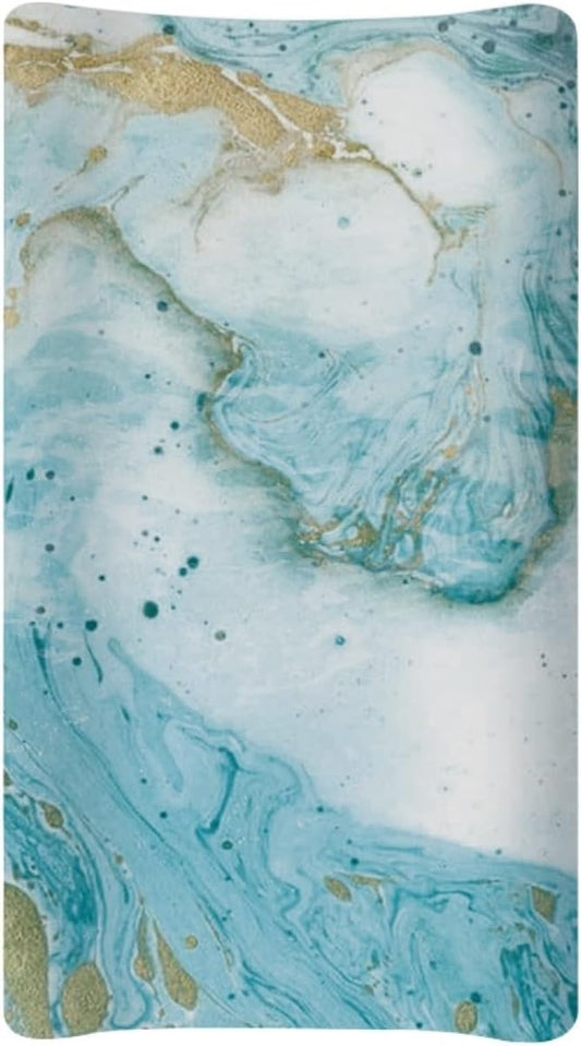 Premium Stretchy Changing Pad Covers Cyan Marbling Comfort Soft All-Season Changing Pad Cover