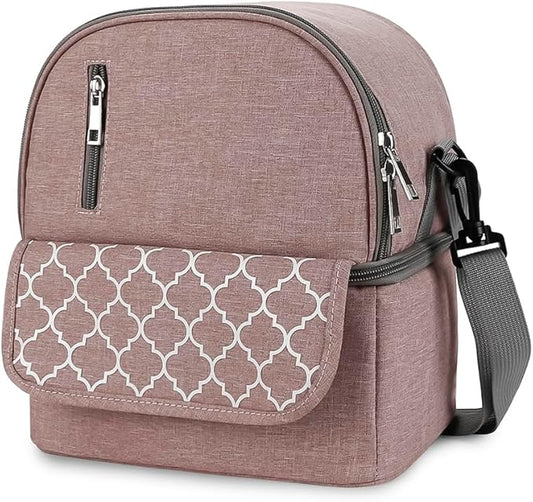 Breast Pump Bag - Small Size Cooler and Moistureproof Backpack Double Layer for Mother Baby Bottle Breast Milk Pump Outdoor Working Backpack Lunch Bag (Pink)