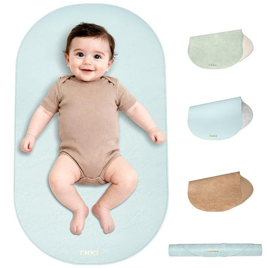 Baby Changing Pad, Wipeable Portable Changing Pad, Diaper Change Mat, Waterproof Vegan Leather Changing Pads for Home & Travel, Light Blue, 27.5 x 15.7 ''