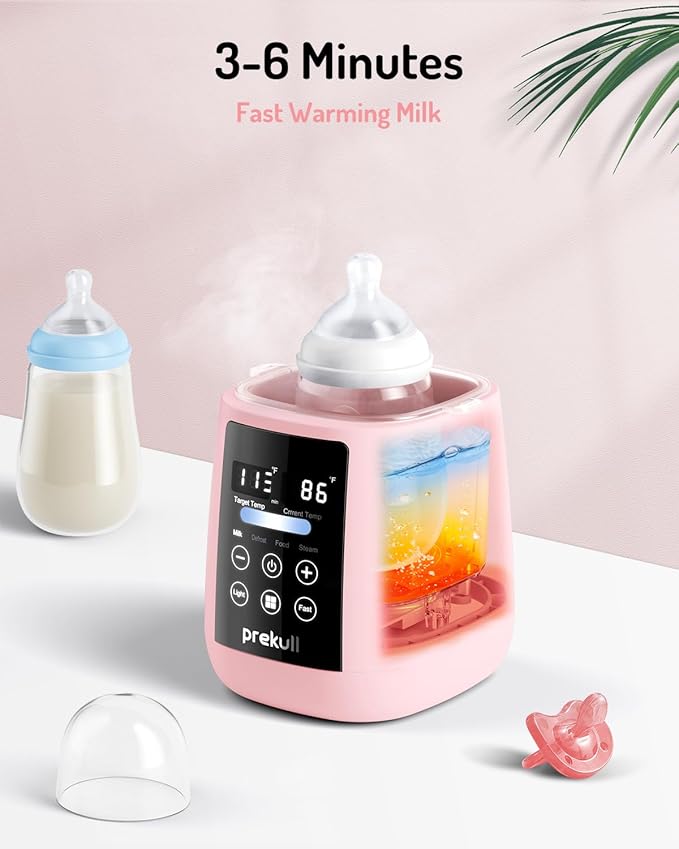 Bottle Warmer, prekull Fast Baby Bottle Warmer with Accurate Temp Control for Breastmilk, Formula, 48H Thermostat Milk Warmer with Thaw, Night Light, Multifunctional Bottle Warmer for All Bottles-Pink