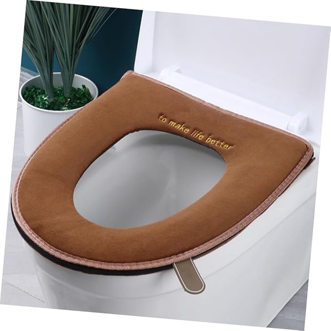 Cabilock 2pcs Toilet Cover Toilet Mat Toilet Pillow Commode Liners Heated Toilet Seat Sticky Toilet Seat Cover Toilet Seat Cushion Round Toilet Seat Round Toilet Warmer Flannel Soft Zipper