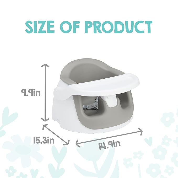 Regalo 2-in-1 Baby Floor Seat & Booster Seat with Tray, Sit-Up Support Chair for Infants & Toddlers, Portable Feeding Seat with Harness, Grow-with-Me Design, Indoor & Outdoor, White/Gray