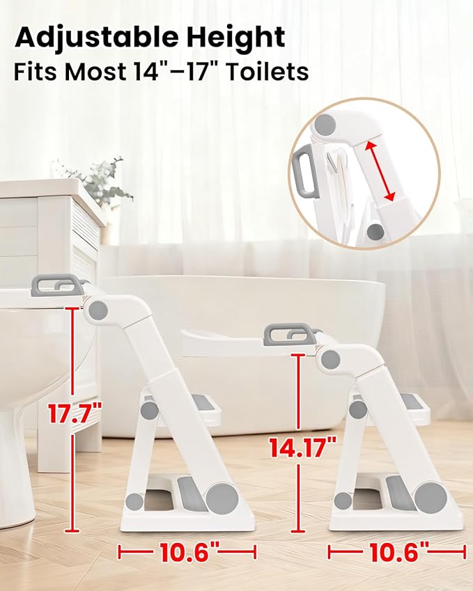 Potty Training Seat, Primlect Upgrade Toddler Toilet Seat for Kids Boys Girls, 2 in 1 Potty Training Toilet with Step Stool, Adjustable Seat and Ladder, Non-Slip Pad, Splash Guard (Light Grey)