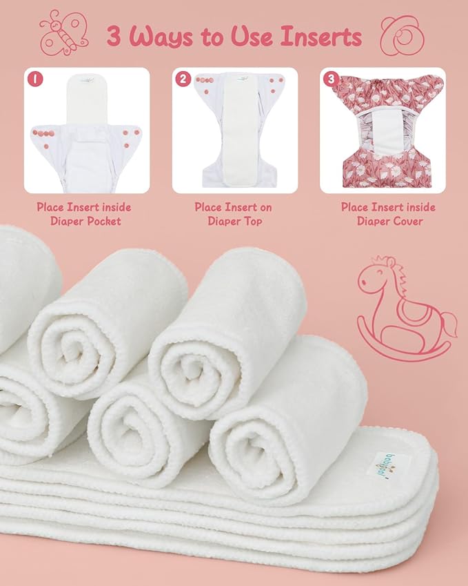 babygoal Reusable Cloth Diaper Inserts 12 Pack, Absorbent & Breathable 3-Layer Microfiber Inserts for babygoal Newborn Cloth Diapers, Small Size