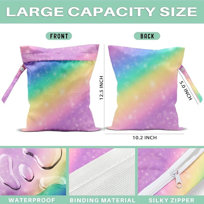 Colorful Rainbow Leopard Wet Bag Waterproof Washable Reusable Wet Dry Bag for Swimsuit Clothes Cloth Diaper Travel Pool Yoga Gym Toiletries Summer Gift for Baby Women Friend