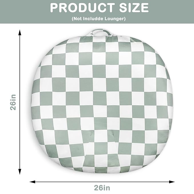 Nursing Pillow Cover and Newborn Lounger Cover, Soft Comfortable Slipcover for Baby Girl Boys, Green Checkerboard, Lounger Not Included