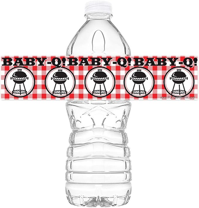Baby Q Waterproof Bottle Labels - 20 Bottle Labels - Baby Q Party Decorations - Baby Q Party Supplies - Picnic Baby Shower Decorations - Bottle
