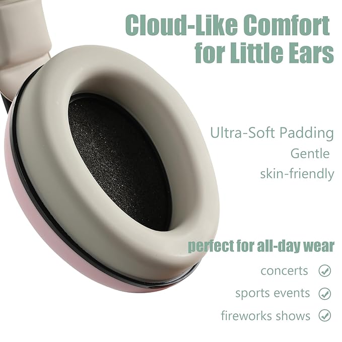Funbliss Baby Ear Muffs Noise Protection for Infant and Baby 3-36 Months - Noise Cancelling Headphones for Ear Protection with Storage Bag,Pink-Gry