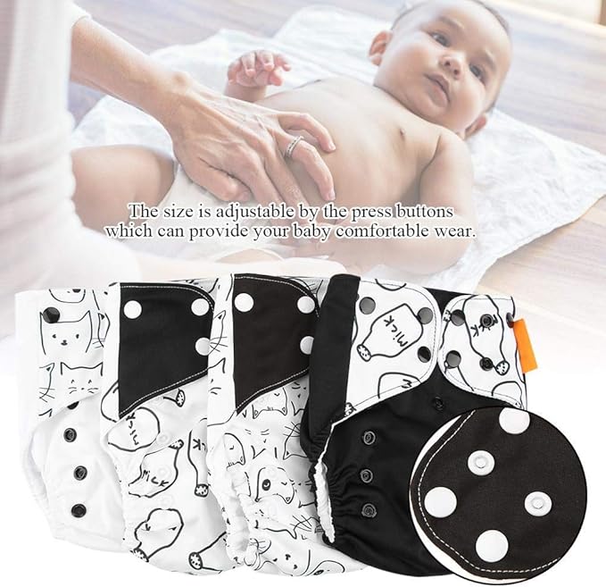 4pcs Baby Diaper Cover, Washable Reusable Newborn Nappy Cover, Comfortable Soft, Dry and Breathable, Adjustable Size(1#)