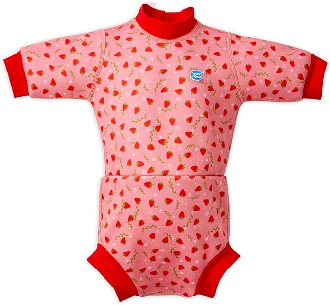 Splash About Happy Nappy Wetsuit, Swimsuit for Babies & Toddlers with Built-in Swim Diaper (Strawberry Field, 6-14 Months)