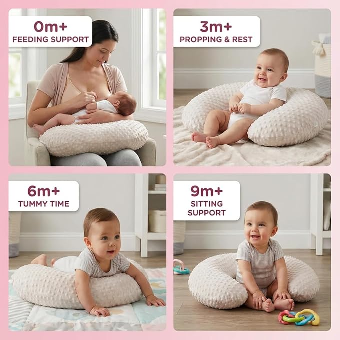 Nursing Pillow, Breastfeeding Pillows with Removable Cover for Mom with Breathable Filling, Ergonomic Baby Feeding Essentials for Bottle and Breastfeeding (Beige)