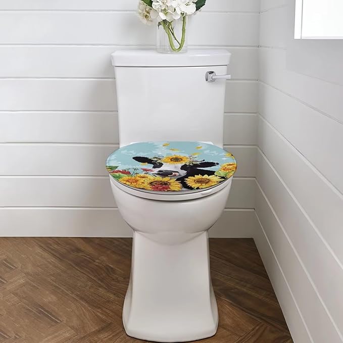 Cow Print Toilet Seat Covers - Polyester Fabric Soft Covers for Public Bathrooms and Long-Term Travel