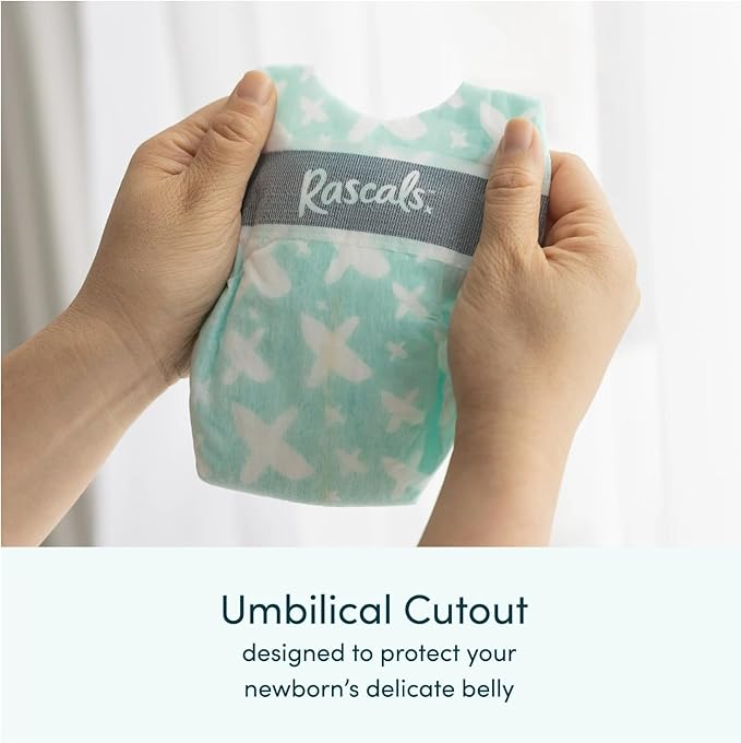 Rascals Premium Disposable Baby Diapers Newborn (96 Count) with 5 Sensitive Infant Wipes, Absorbent Core, Up to 12 Hours Protection, Gentle on Skin, Secure Fit