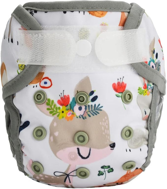Newborn Baby Cloth Diaper Cover Nappy Hook and Loop (Flowers Deers)