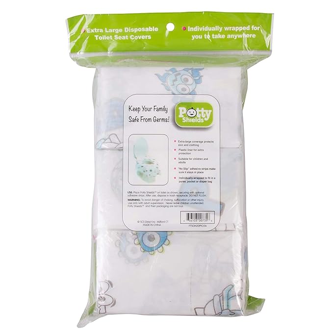 Potty Shields Toilet Seat Covers Disposable (20 Pack) - XL Waterproof Toilet Cover for Toddlers, Kids & Adults - Portable & Individually Wrapped for Travel, Potty Training, Vacations, Public Restrooms