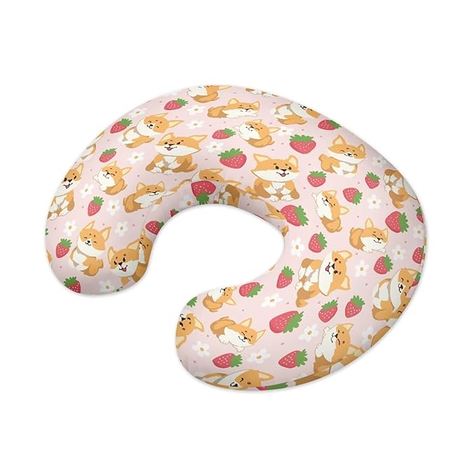 Corgi Strawberry Nursing Pillow Cover for Bottle Feeding, Removable Breathable Nursing Pillow Case for Baby Boy Girl, Durable Custom Gifts