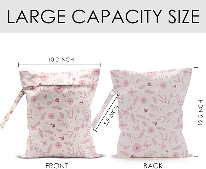 Wet Bag for Swimsuit Pool Travel Baby Cloth Diapers Dirty Yoga Gym Clothes Beach Bags Summer Gifts for Women Men Beach Vacation Essentials Pink Flowers Waterproof Wet Dry Bag Travel Laundry Bags