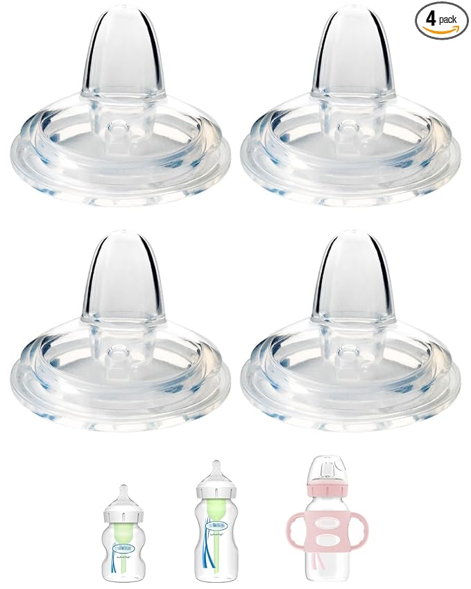 Sippy Nipple for Dr. Brown's Wide-Neck Baby Bottles & Sippy Spout Bottles, Soft 100% Silicone Baby Bottle Sippy Straw Nipple, 6m+,Variable Flow, 4 Count