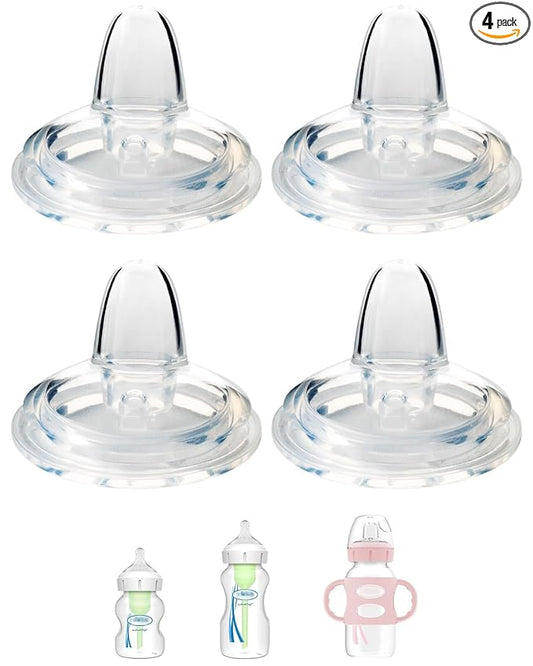 Sippy Nipple for Dr. Brown's Wide-Neck Baby Bottles & Sippy Spout Bottles, Soft 100% Silicone Baby Bottle Sippy Straw Nipple, 6m+,Variable Flow, 4 Count