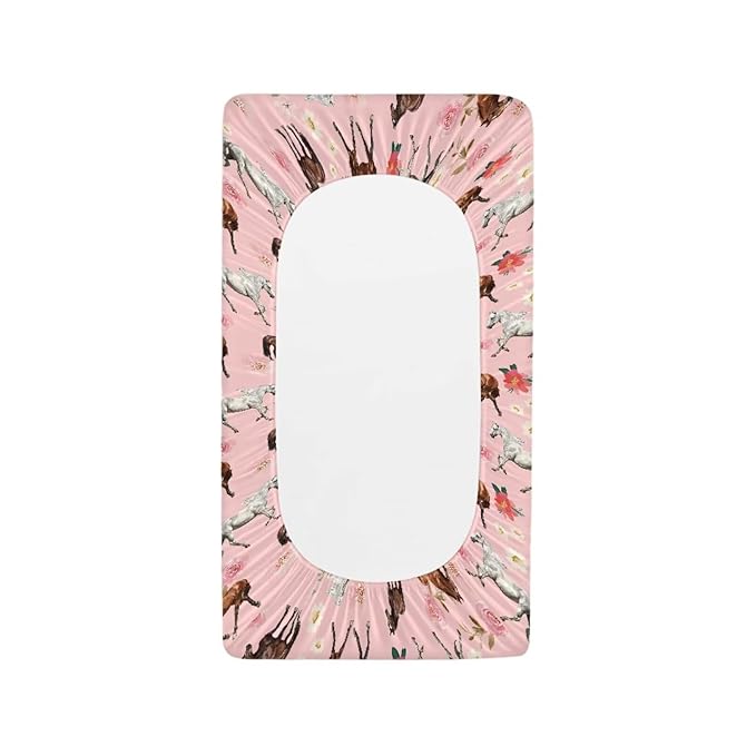 Horse Changing Pad Cover for Baby Pink Comfy Diaper Pad Covers for Changing Table 16x32 Inch Washable Cradle Mattress Sheets Gift for Holiday