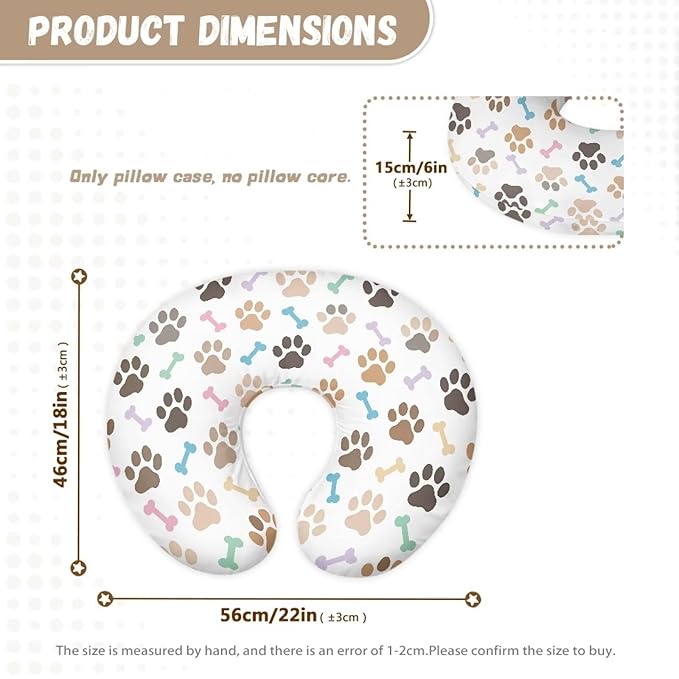 Multi Paw and Bone Breastfeeding Pillow Slipcover for Baby Newborn U-Shaped Breastfeeding Pillowcase Cushion Cover Stretchy Replaceable Pillow Cover Slipcover