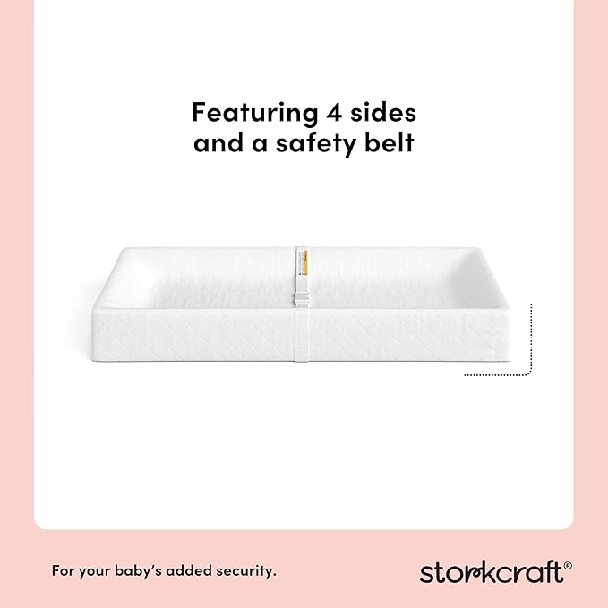 Storkcraft Nest 4-Sided Contoured Baby Changing Pad with Safety Strap - GREENGUARD Gold Certified, Water-Resistant Surface, Fits Most Standard-Size Changing Table Toppers, Non-Skid Bottom