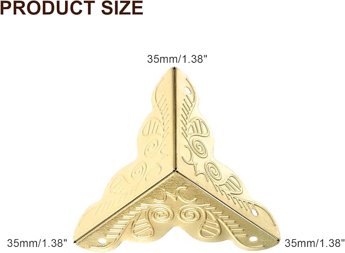 uxcell 12 Pcs Box Edge Guard, 35mm Decorative Box Corner Cover, Corner Protector, Vintage Stair Dust Corners with Screws, Yellow