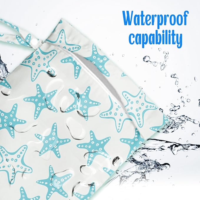 Wet Dry Wet Bag for Swimsuit Towel Baby Travel Cloth Diapers Beach Gym Toiletries Makeup Storage Bag Summer Vacation Essential Holiday Beach Ocean Starfish