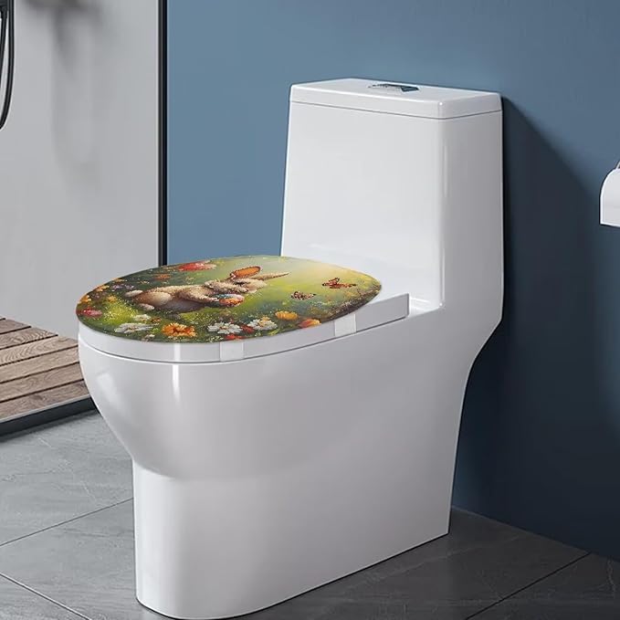 Easter Rabbit Toilet Cover Seat Pad Flannel Fabric Toilet Protector Cover Dustproof Elastic Edges Toilet Seat Cover Universal for Most Toilet Bowl Lids