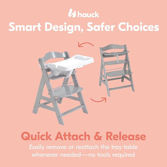 hauck Alpha Removable Non Slip High Chair Table Tray with Adjustable Depth, Compatible with Wooden Grow-Along Alpha+ and Beta+, Accessory Only, White