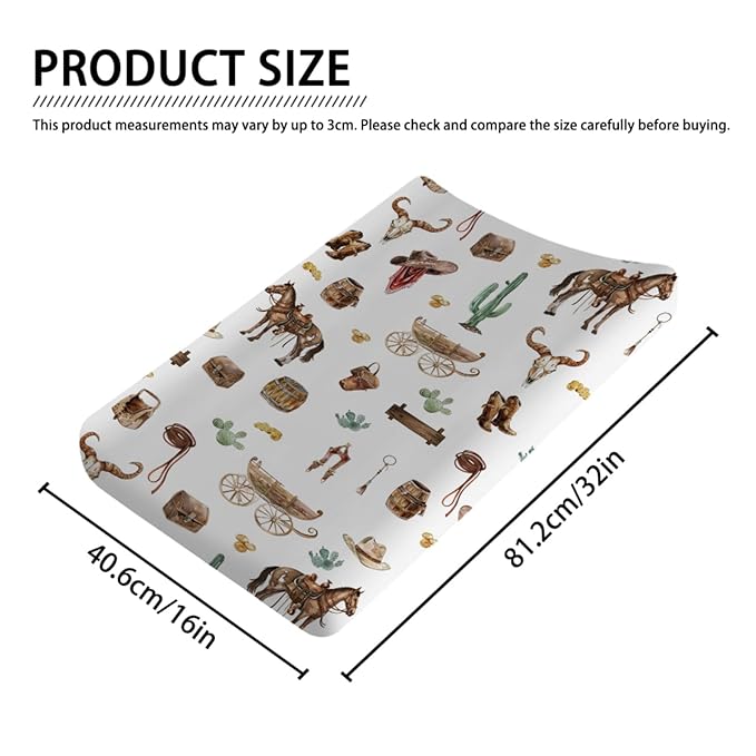 Western Cowboy Changing Pad Covers Cowboy Hat Boots Coins Cactus Goat Skull Horse Diaper Changing Pad Table Sheets for Boys Soft Breathable Stretch Fitted Baby Changing Pad Mats Covers 32''x16''