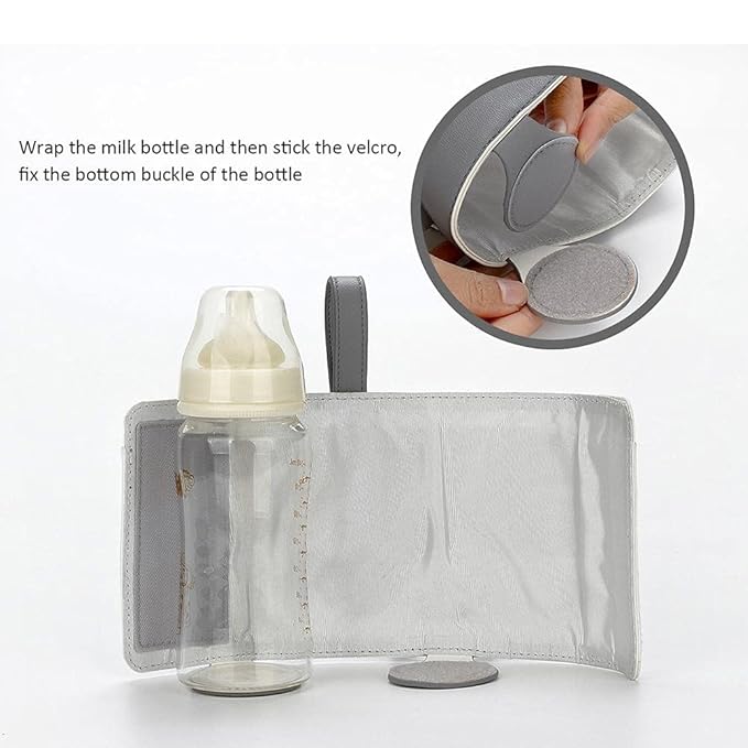 RiToEasysports Bottle Warmer Bag, Small and Portable Milk Bottle Warmer 3 Temp Settings USB Heating Cover for Home and Travel (Grey