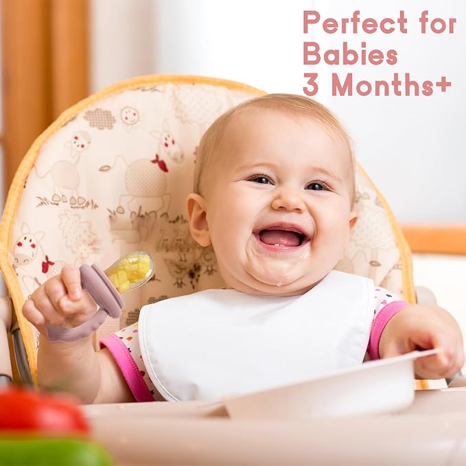 Socub Silicone Baby Fruit Food Feeder & Baby Food Freezer Tray Set, milk Popsicle Molds for Baby Teething Relief, Baby Food Pacifier Feeder for Self Feeding, Include 3 Sizes Food Pouch(Sand)