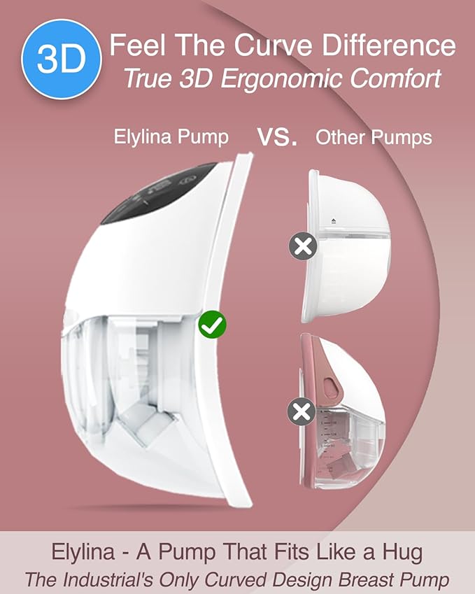 Wearable Breast Pump, Curved Fit, Leak-Free Comfort, Electric, Portable & Hands-Free, Strong Suction in Ultra-Slim, Discreet Design, All-Day Battery, Super Quiet, Touch Screen, Suction Tester