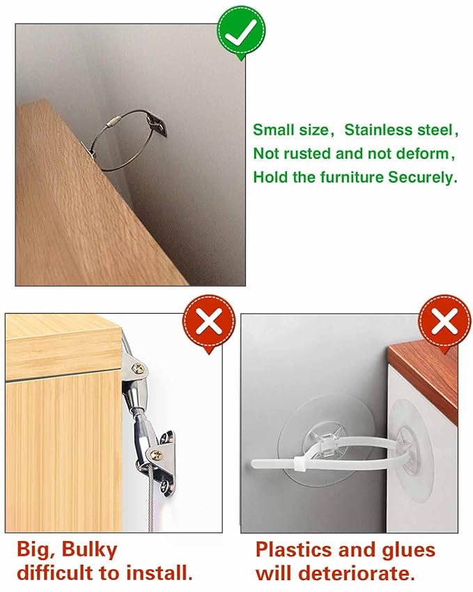 6 Pack Furniture Anchors Kit for Baby Proofing, Furniture Straps Use to Prevent Falling and Anti Tip, Dresser Or Cabinet to Wall Anchors, 14in