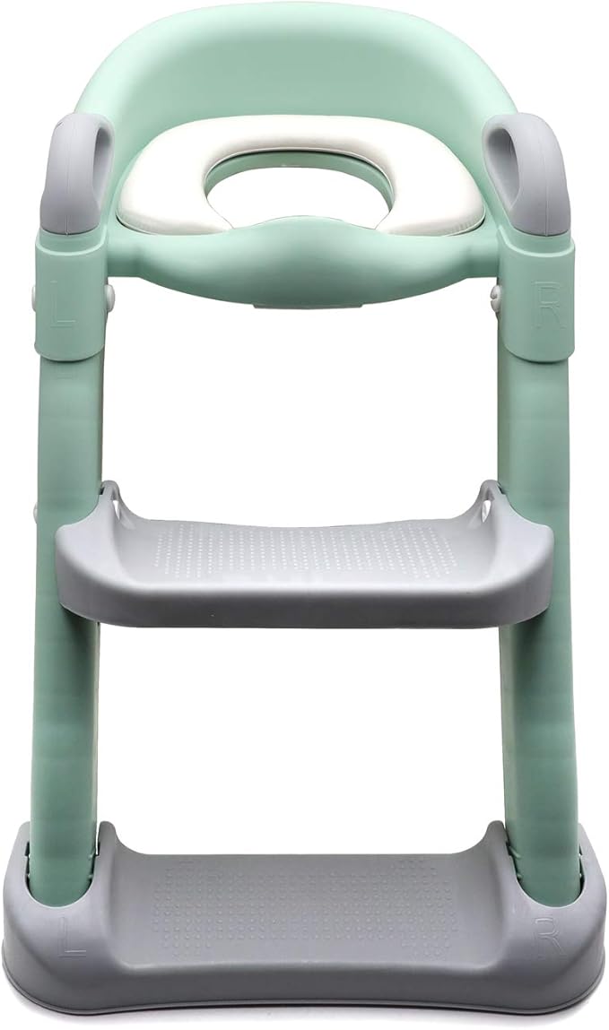 Classic Potty Training Toilet Ladder Seat With Upgraded Cushion Step Stool Ladder Toilet Trainer for Baby Toddler Kids Children In Green [P/N: ET-BABY002-GREEN-C]