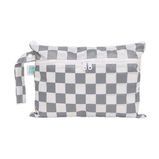 Bumkins Waterproof Wet Dry Clutch Bag for Baby, Travel, Swim Suit, Cloth Diapers, Pump Parts, Pool, Gym Clothes, Toiletry, Strap to Stroller, Daycare, Zip Reusable Bag, Packing Pouch, Gray Check