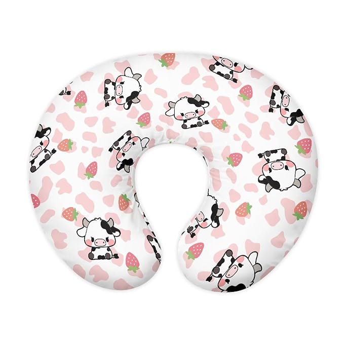 Pink Cow Stripes Cow and Strawberry Baby Nursing Pillowcase Nursing Pillow Cover Pillow Slipcover Detachable Nursing Pillow Protective Cas Baby Feeding Durable and Easy to Clean