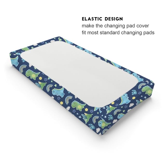 Dinosaur Rainbow Diaper Changing Pad Cover Sheets for Boy Girl 32''x16'' Cartoon Dino Sun Star Cactus Mountain Unisex Fitted Change Table Pad Covers Comfort Soft Breathable Baby Changing Table Mats