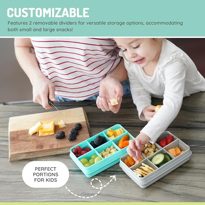 melii Snackle Box | 6-Compartment Divided Snack Container, BPA-Free Food Storage with Removable Dividers for School, Travel & On-the-Go Snacking (Bulldog)