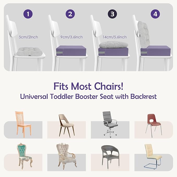 Booster Seat for Kitchen Chair Dining Table with Comfy Backrest Pillow and Adjustable Safety Buckles,Non-Slip Kid Toddler Booster Seat for Dining Table, PU Travel Baby Booster Cushion Chair