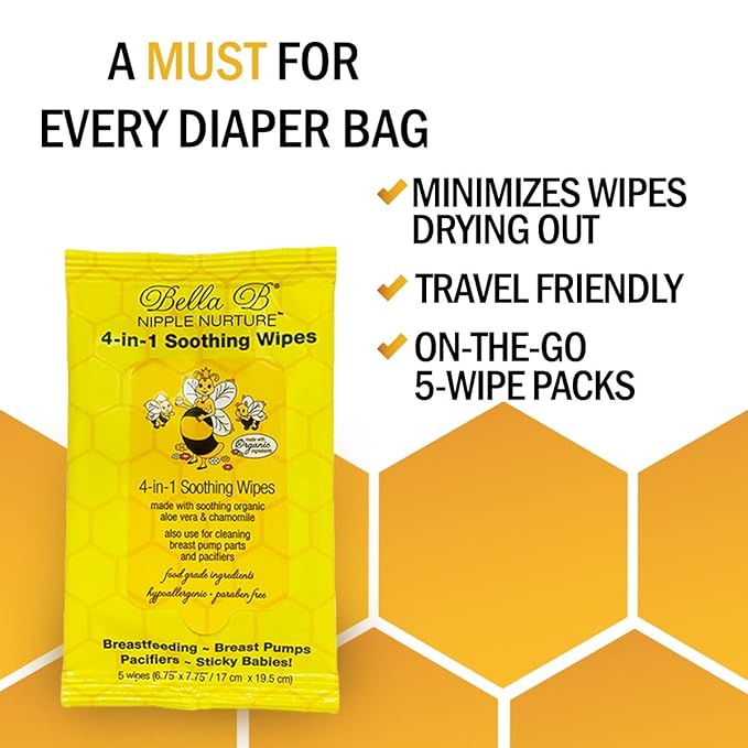 BELLA B Nipple Nurture 4-in-1 Soothing Wipes Bundle 5 Count 20 Pack - Breastmilk Wipes - Breast Pump Cleaning Wipes - Pacifier Wipes - Baby Wipes - Nursing Wipes