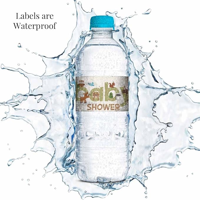Woodland Baby Shower with Owl, Bear, Deer, Moose, Squirrel and other Forest Animals Waterproof Water Bottle Sticker Wrappers 20 Wrap Around Labels Sized 1.75" x 8.5" by AmandaCreation