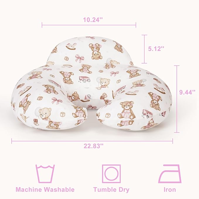 AMASKY Nursing Pillow for Breastfeeding and Bottle Feeding, Ergonomic Support for Mom and Baby, Removable Washable Cover, Pink Bear Pattern, Pallet of Product