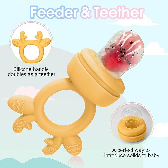 Baby Fruit Feeder and Breastmilk Popsicle Molds for Teething Relief, BPA Free Silicone Baby Food Teether Feeder Pacifier & Mini Freezer Tray with lid Teething Toys (2 Pack)