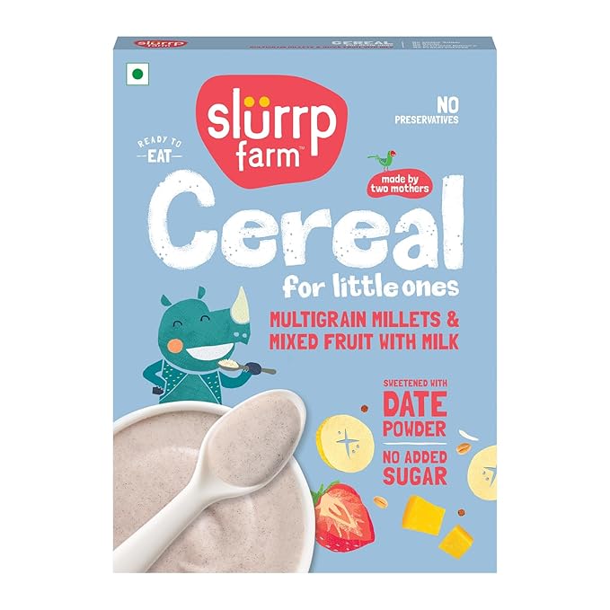 Slurrp Farm Multigrain Millet Baby Cereal with Mixed Fruit & Milk | No Added Sugar, Sweetened with Dates | Easy to Prepare Baby Porridge | Healthy Breakfast for Little Ones | 7.05 Oz (200g)